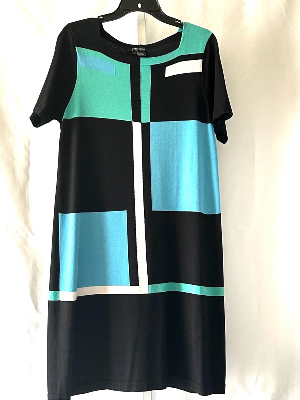 Etcetera Women’s Size Large Multicolor Retro Square Pattern Short Sleeve Dress